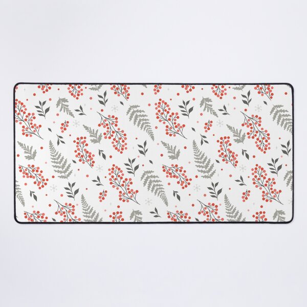 Item preview, red berries, grey botanical branches and snowflakes on white background designed and sold by burbura.