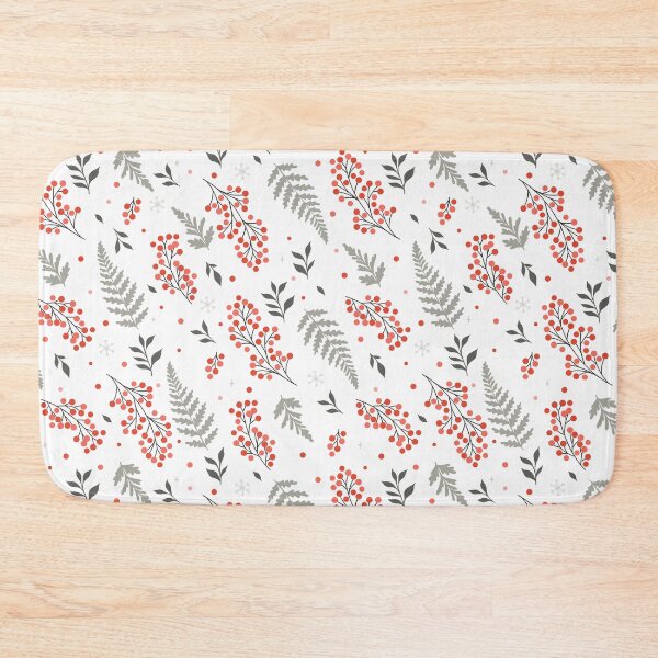 Item preview, red berries, grey botanical branches and snowflakes on white background designed and sold by burbura.