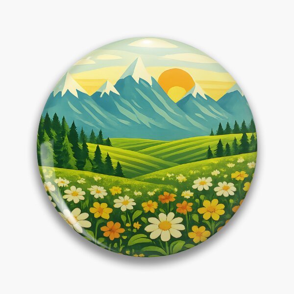 Item preview, Sunny Alpine Meadow – Retro Mountain Landscape with Wildflowers designed and sold by blankTeeShirt.