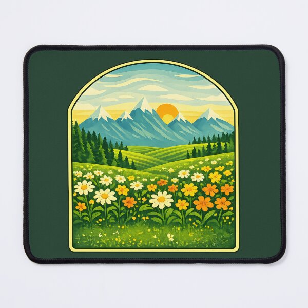 Item preview, Sunny Alpine Meadow – Retro Mountain Landscape with Wildflowers designed and sold by blankTeeShirt.