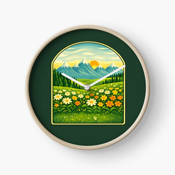 Item preview, Sunny Alpine Meadow – Retro Mountain Landscape with Wildflowers designed and sold by blankTeeShirt.