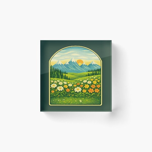 Item preview, Sunny Alpine Meadow – Retro Mountain Landscape with Wildflowers designed and sold by blankTeeShirt.