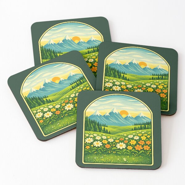 Item preview, Sunny Alpine Meadow – Retro Mountain Landscape with Wildflowers designed and sold by blankTeeShirt.