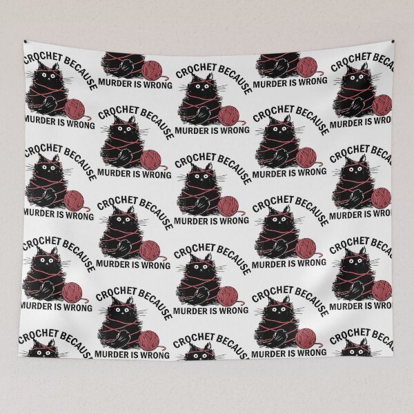 Item preview, Crochet Because Murder Is Wrong Funny Vintage Cat  designed and sold by mismesss.