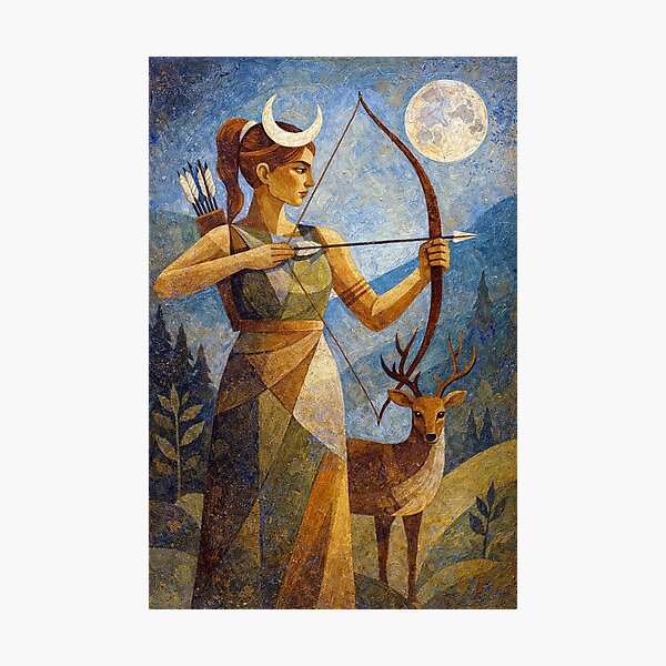 Item preview, Artemis Painting – Greek Moon Goddess and Divine Huntress designed and sold by GalleryKauffeld.
