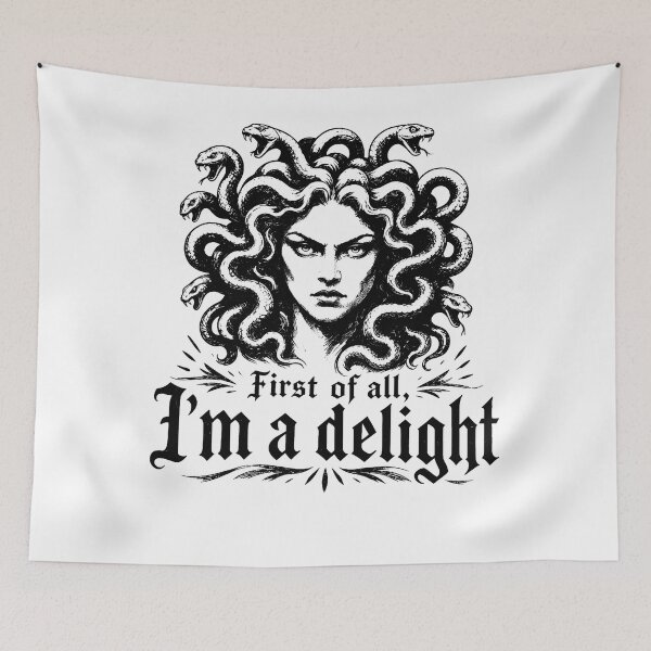 Item preview, First Of All Im A Delight Medusa Gorgon Dark Silver Engraved Mythology Fan Apparel designed and sold by slmfams.