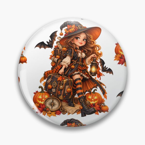 Item preview, Witchy Autumn Adventure – Pumpkin Explorer with Vintage Luggage designed and sold by Clothes With Smiling Animals Walt Gral.