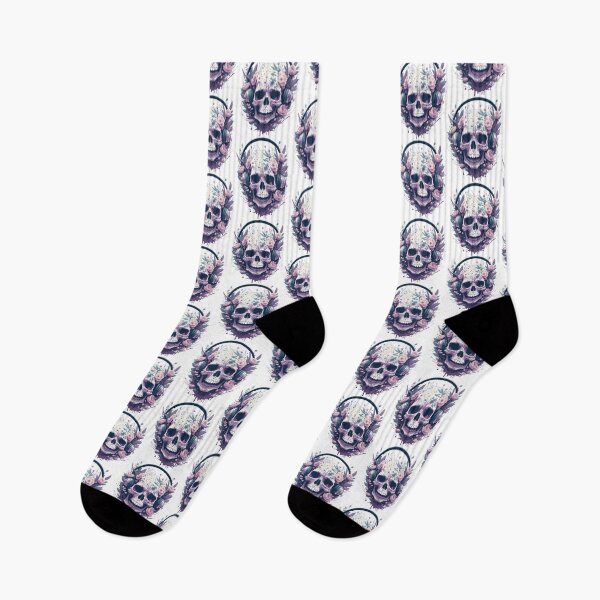 Item preview, Skull With Headphones And Flowers Illustration designed and sold by teeteeworldc.