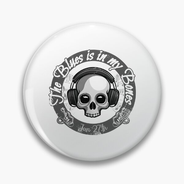 Item preview, The Blues Is In My Bones  Blue Skull - Black  White Grunge Style designed and sold by teeteeworldc.