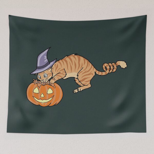 Item preview, Whimsical Cat Witch Hand Drawn Halloween Pumpkin Aesthetic Illustration designed and sold by LeshanArt.