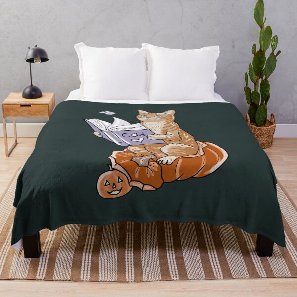 Item preview, Whimsical Cat Halloween Pumpkin Illustration Reading Book designed and sold by LeshanArt.
