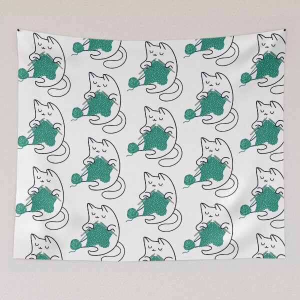 Item preview, Knitting Cat Green designed and sold by mismesss.