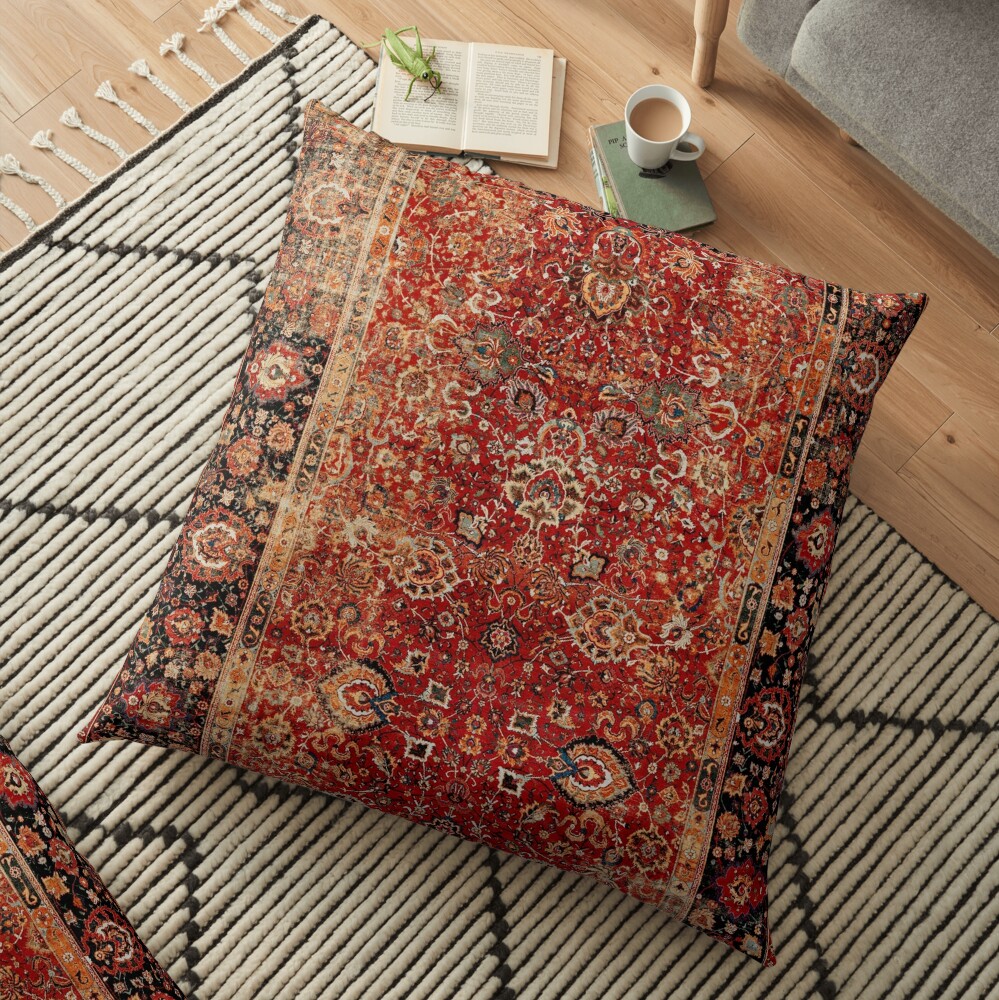 17th Century Afghanistan Rug Print Floor Pillow
