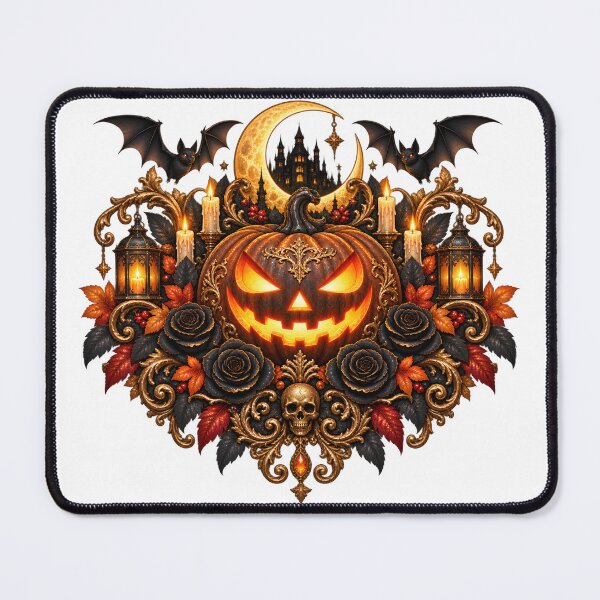 Item preview, Gothic Pumpkin Emblem – Vintage Halloween Frame with Bats & Roses designed and sold by Clothes With Smiling Animals Walt Gral.