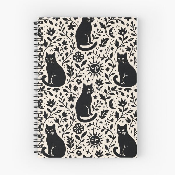 Item preview, Celestial Black Cat & Sun Stars - Linocut Folk Art Pattern designed and sold by Modern Antique Atelier .