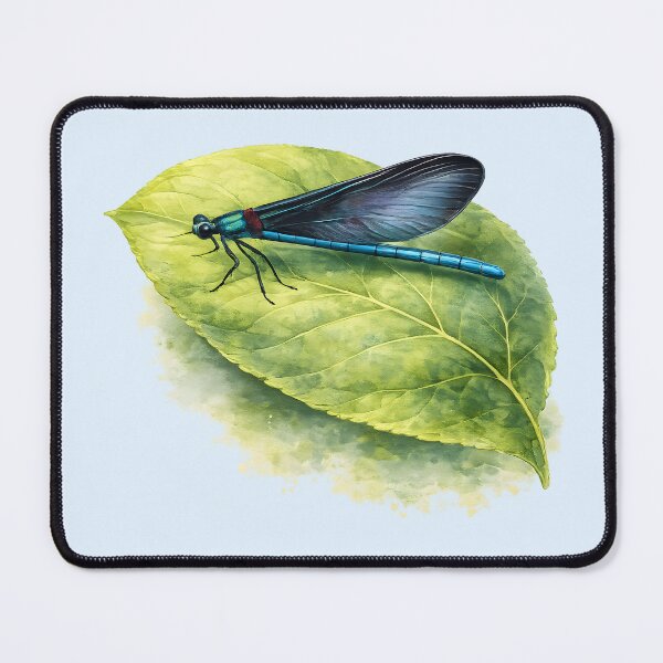Item preview, Blue Damselfly on Leaf – Delicate Nature Illustration designed and sold by blankTeeShirt.