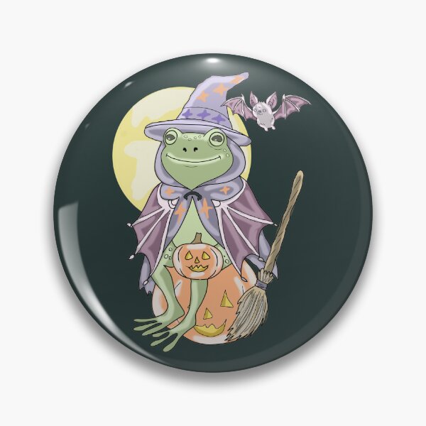 Item preview, Frog Witch on Pumpkin Cute Halloween Cottagecore Bat designed and sold by LeshanArt.