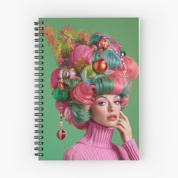 Item preview, Kitsch Christmas 1960s 60s retro green christmas tree woman greeting card designed and sold by MiettaPreston.