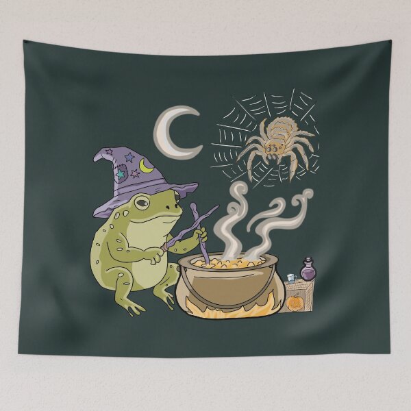Item preview, Frog Wizard Brewing Potion Halloween Cauldron Cottagecore designed and sold by LeshanArt.