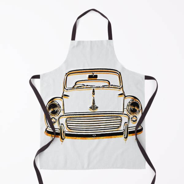 Aperçu de l'œuvre Morris Minor, voiture classique britannique des années 1960, noire, blanche et jaune créée et vendue par soitwouldseem.