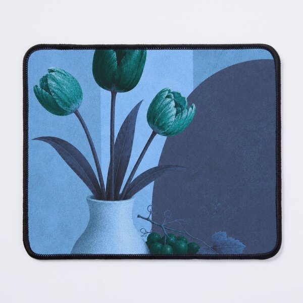 Item preview, Teal Tulips and Grapes – Blue Mid Century Botanical Still Life designed and sold by joycrysstudio.