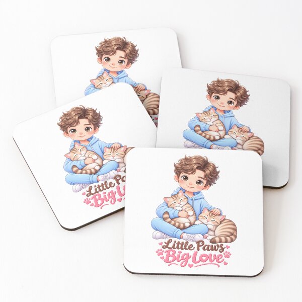 Item preview, Little Paws Big Love Cute Boy with Two Cats Kawaii Cat Lover Gift designed and sold by Meluna-studio.