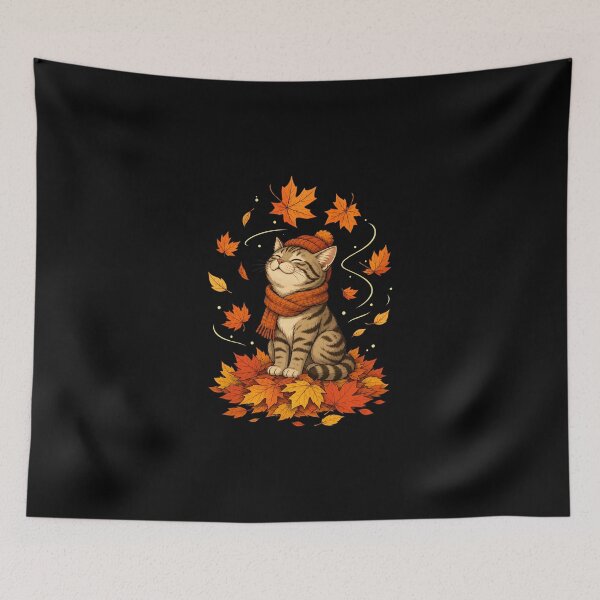 Item preview, Autumn Cat With Scarf And Falling Leaves designed and sold by SoyLamderma.