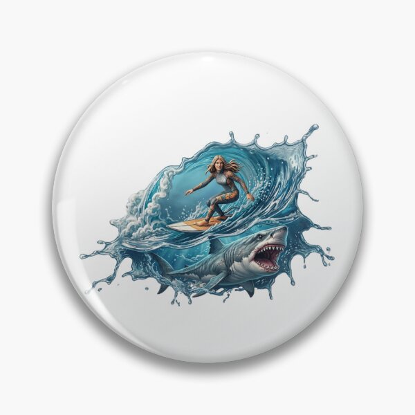 Item preview, Girl Surfer in Wave and Shark Jaws designed and sold by MK-WOOD.