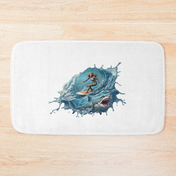 Item preview, Girl Surfer in Wave and Shark Jaws designed and sold by MK-WOOD.