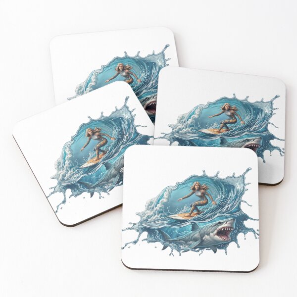 Item preview, Girl Surfer in Wave and Shark Jaws designed and sold by MK-WOOD.