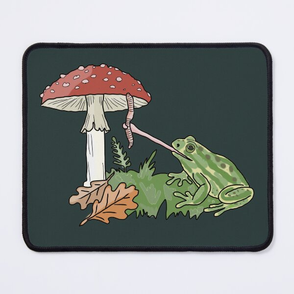 Item preview, Frog catching a worm from a mushroom cottagecore illustration designed and sold by LeshanArt.