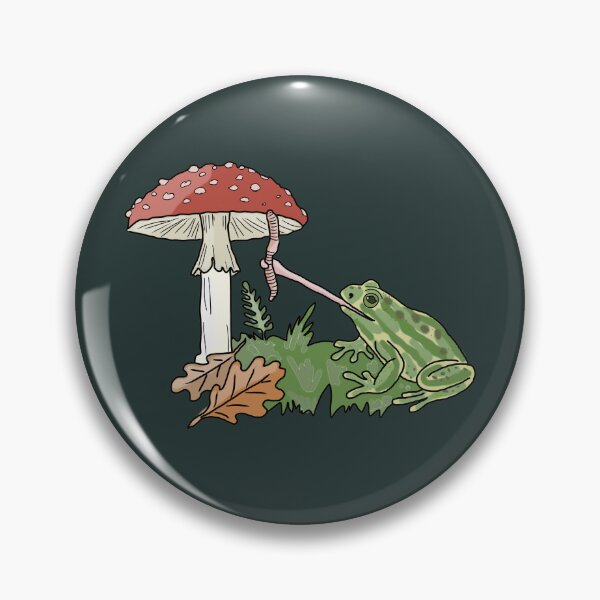 Item preview, Frog catching a worm from a mushroom cottagecore illustration designed and sold by LeshanArt.