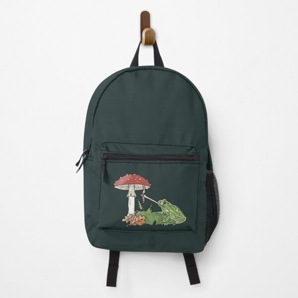 Item preview, Frog catching a worm from a mushroom cottagecore illustration designed and sold by LeshanArt.