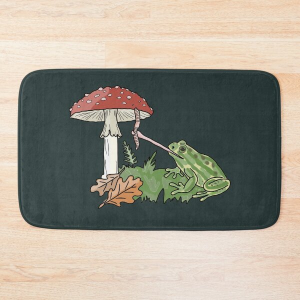 Item preview, Frog catching a worm from a mushroom cottagecore illustration designed and sold by LeshanArt.