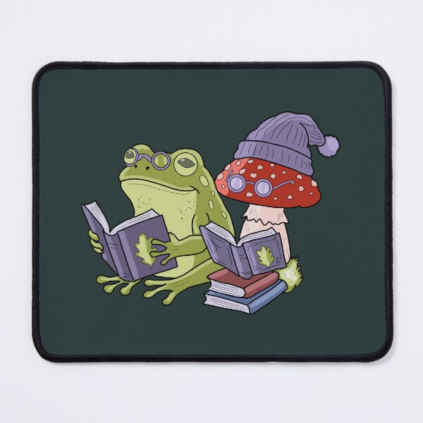 Item preview, Frog reading book with mushroom cottagecore illustration designed and sold by LeshanArt.