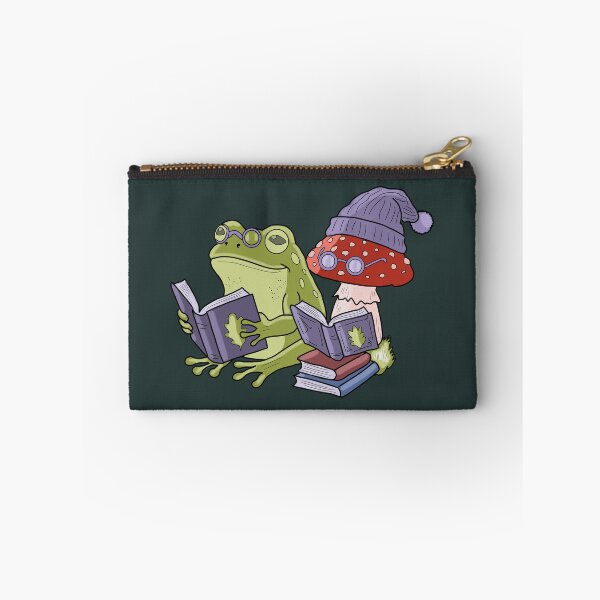 Item preview, Frog reading book with mushroom cottagecore illustration designed and sold by LeshanArt.