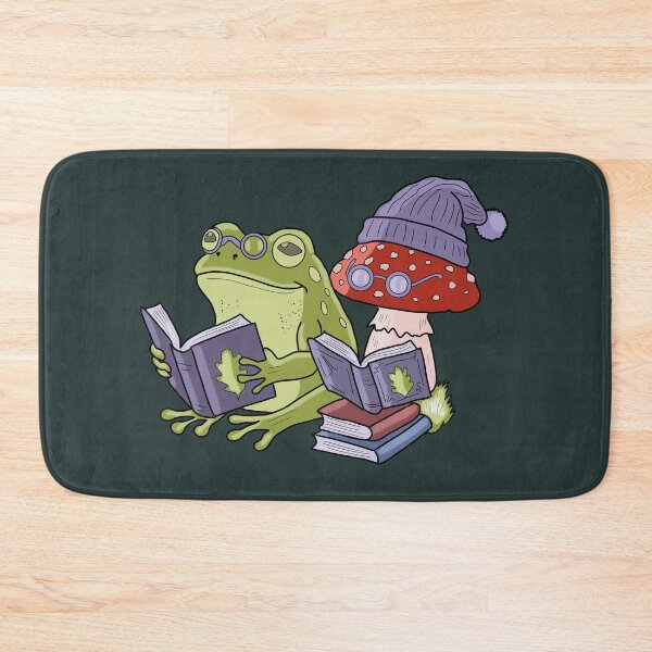 Item preview, Frog reading book with mushroom cottagecore illustration designed and sold by LeshanArt.