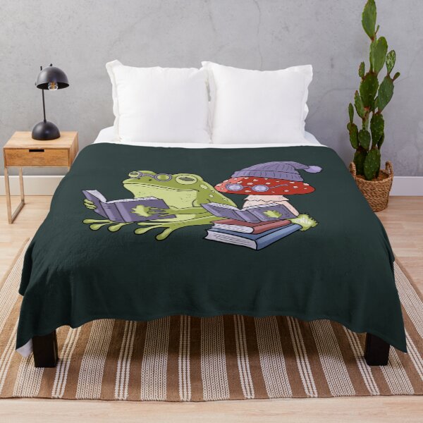 Item preview, Frog reading book with mushroom cottagecore illustration designed and sold by LeshanArt.