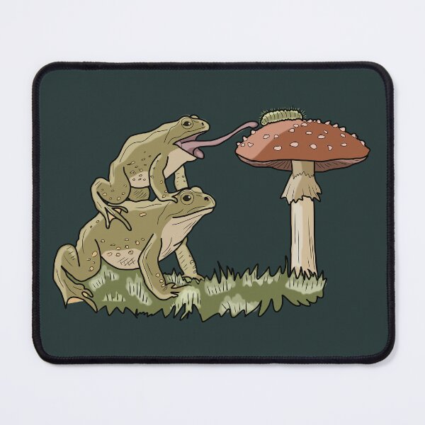 Item preview, Frog stack catching caterpillar on red mushroom cottagecore art  designed and sold by LeshanArt.