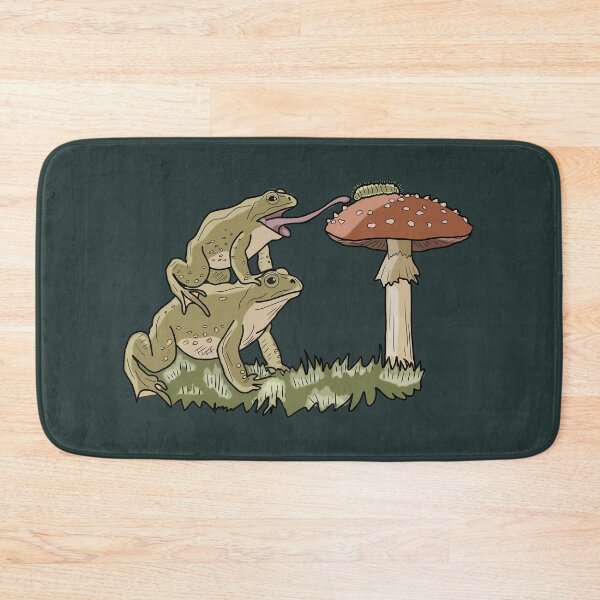 Item preview, Frog stack catching caterpillar on red mushroom cottagecore art  designed and sold by LeshanArt.
