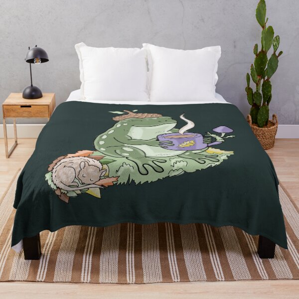 Item preview, Frog drinking coffee with acorn hat and snail cottagecore illustration designed and sold by LeshanArt.