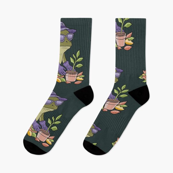 Item preview, Frog gardener in sunglasses and purple hat plant cottagecore illustration designed and sold by LeshanArt.