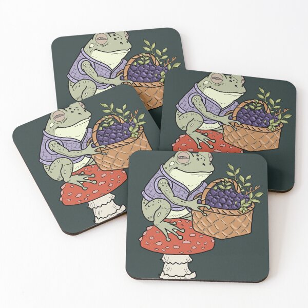 Item preview, Frog forager with basket of berries goblincore cottagecore illustration designed and sold by LeshanArt.