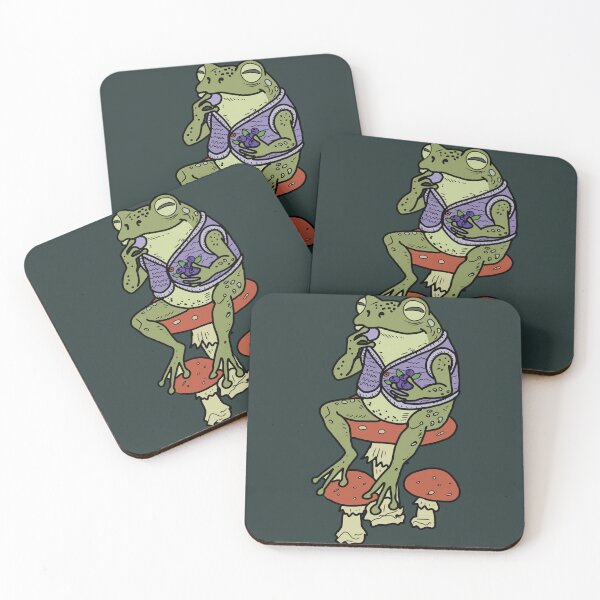Item preview, Frog on mushrooms enjoying blueberries cottagecore illustration designed and sold by LeshanArt.