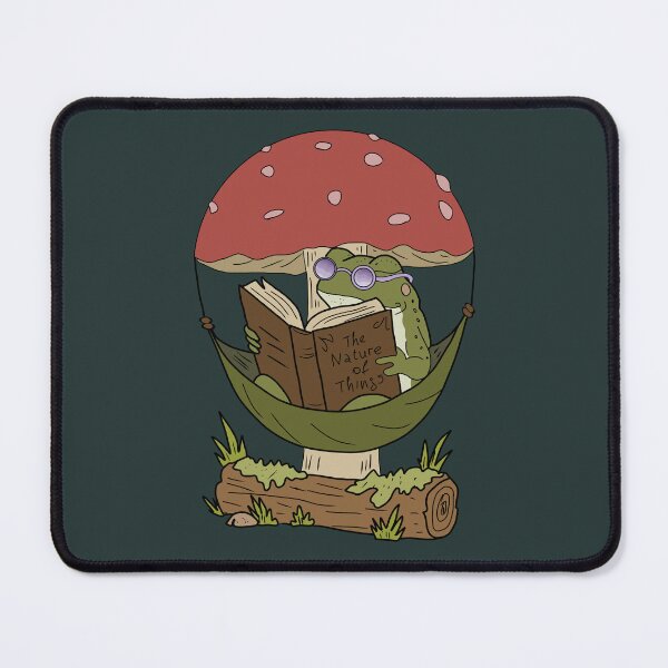 Item preview, Frog reading book in hammock mushroom cottagecore illustration designed and sold by LeshanArt.