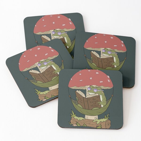 Item preview, Frog reading book in hammock mushroom cottagecore illustration designed and sold by LeshanArt.