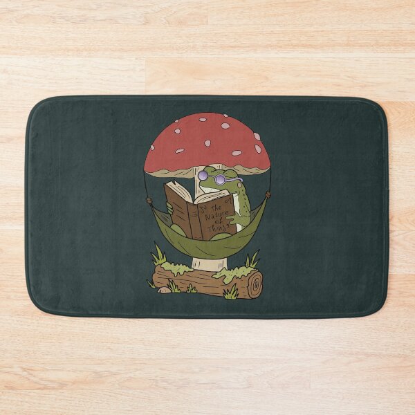 Item preview, Frog reading book in hammock mushroom cottagecore illustration designed and sold by LeshanArt.