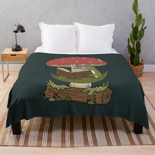 Item preview, Frog reading book in hammock mushroom cottagecore illustration designed and sold by LeshanArt.