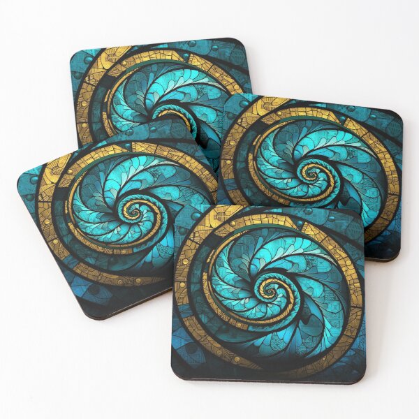 Item preview, Māori Koru Spiral Stained Glass Turquoise Gold New Zealand designed and sold by GrinGalore.