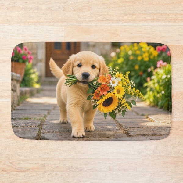 Item preview, Golden Retriever Puppy with a Bouquet of Flowers  designed and sold by Wild Bloom Paws.